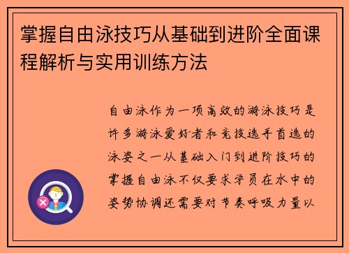 掌握自由泳技巧从基础到进阶全面课程解析与实用训练方法
